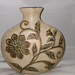 Floral Cream and Green Decorative Vase